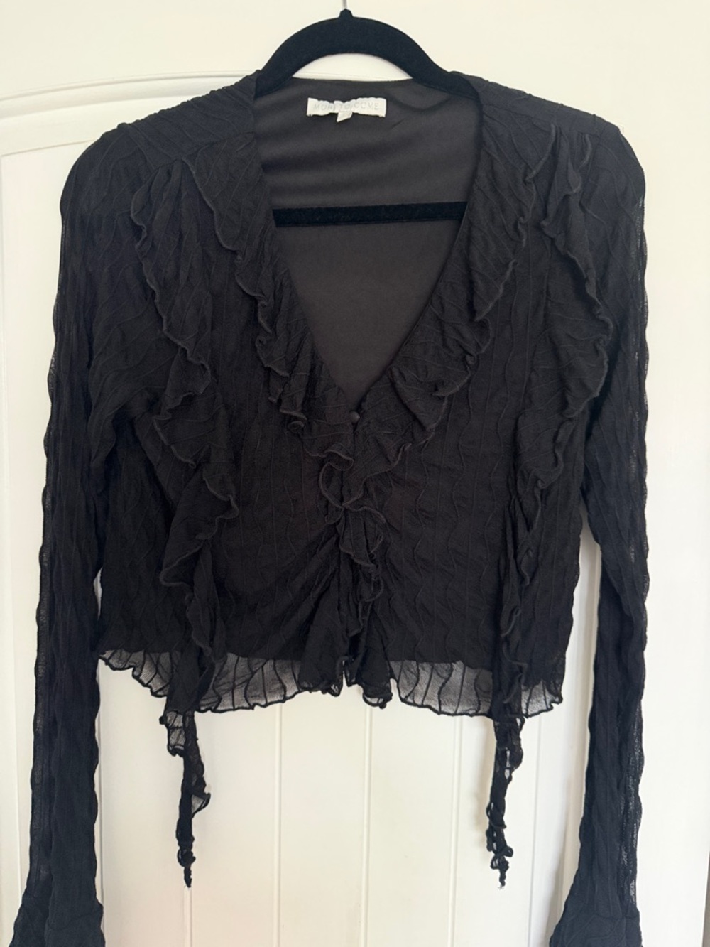 Black Ruffle-Trim black blouse NWOT L
